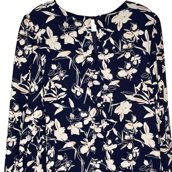 Caslon Floral Iris Print Drop Waist Long Sleeve Dress - Navy/White/Pink - 1X - Picture 7 of 11